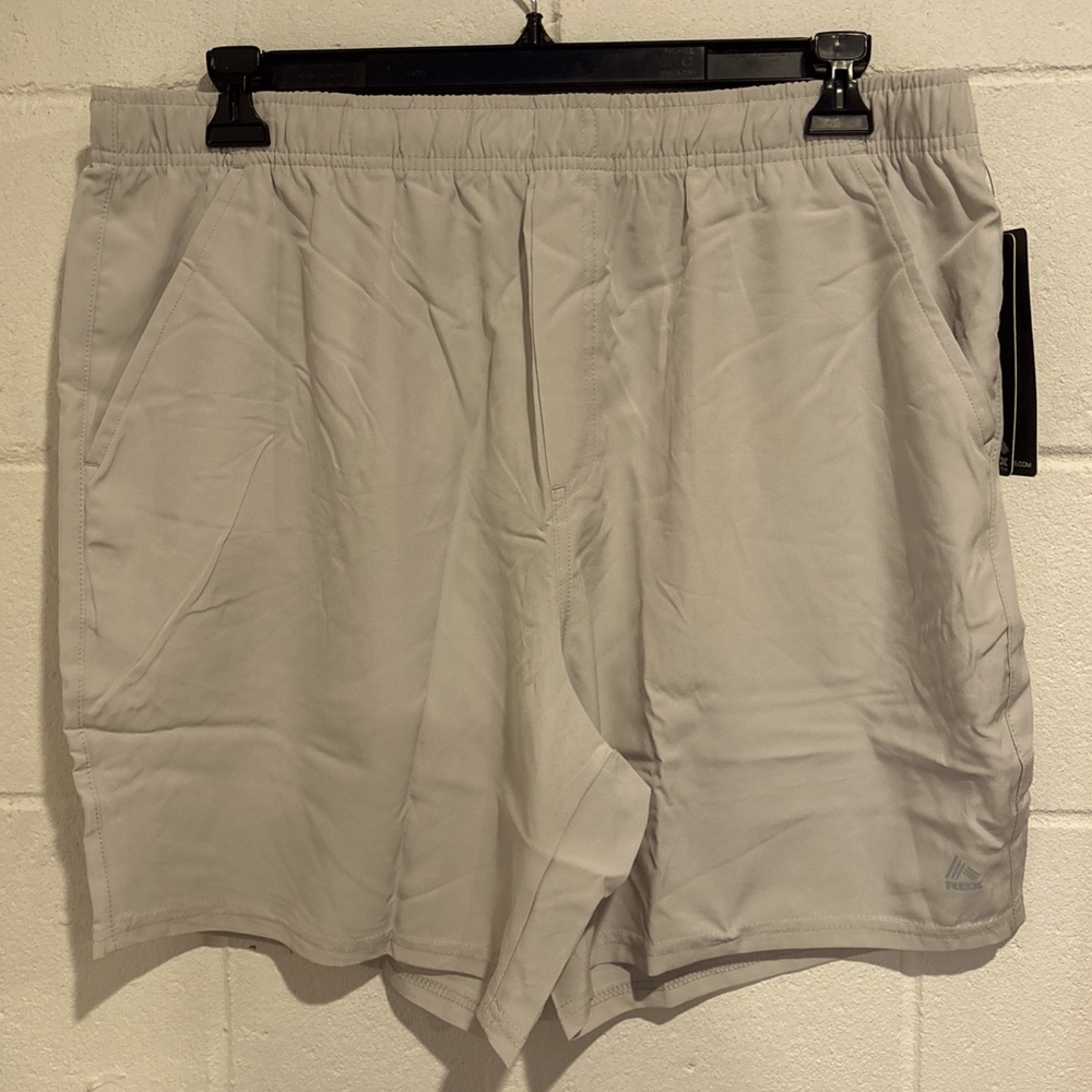 RBX men’s light beige training shorts drawstring tie waist